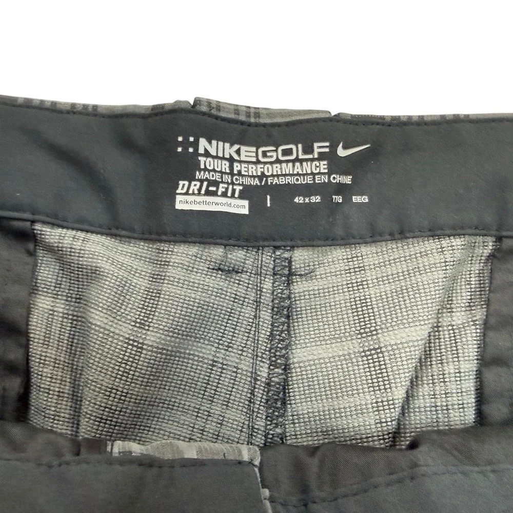 Nike Golf Pants Men 42x32 Grey Plaid Excellent Dri-FIT Tour Performance Trousers